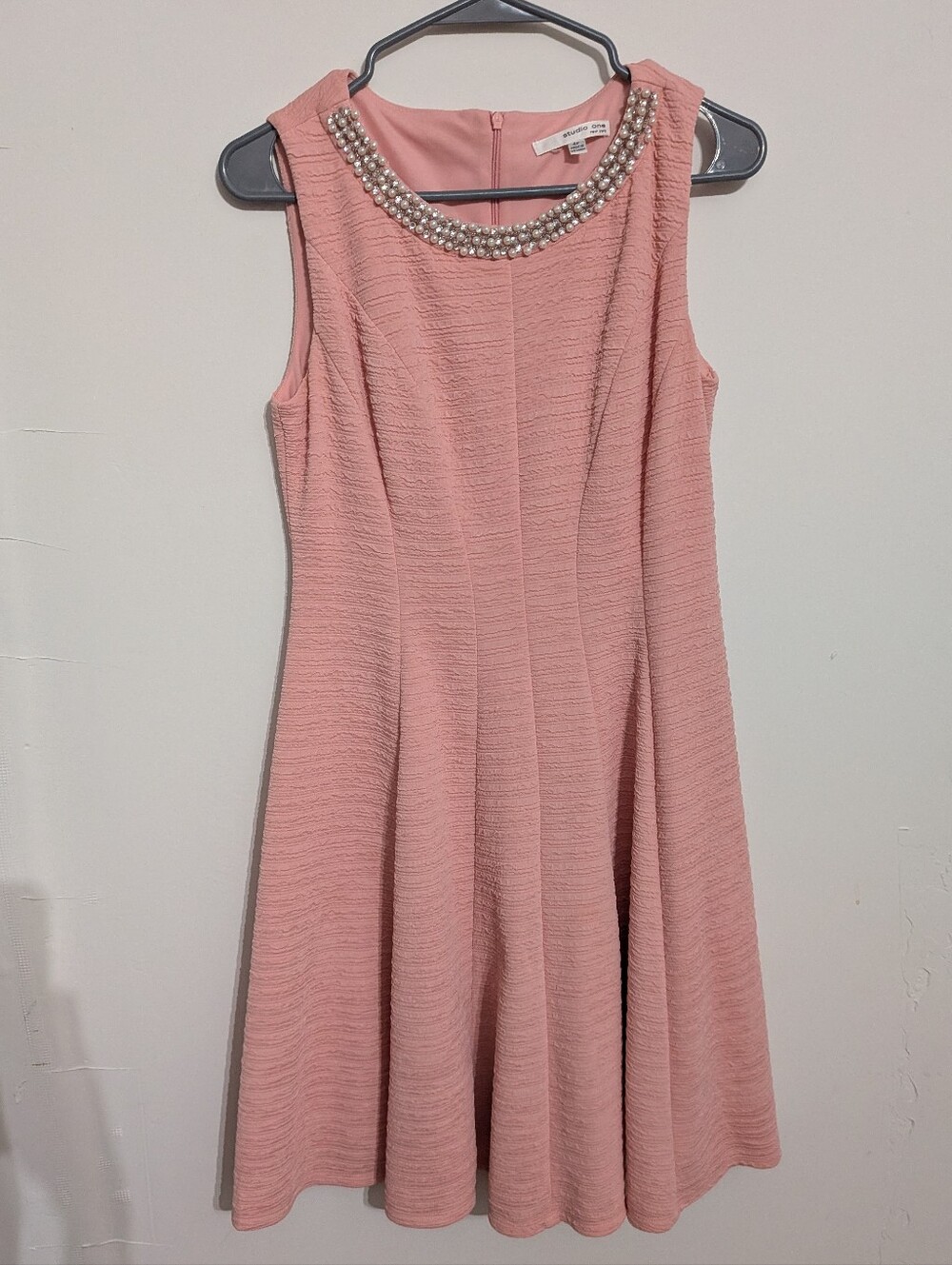Studio One Pink Pearl-Trim Sleeveless Midi Dress